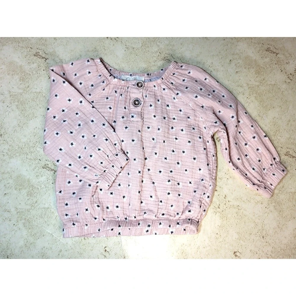 Jessica Simpson Pink Gauze Long Sleeve Top Old Navy Blue‎ Jean Zipper Button 18M